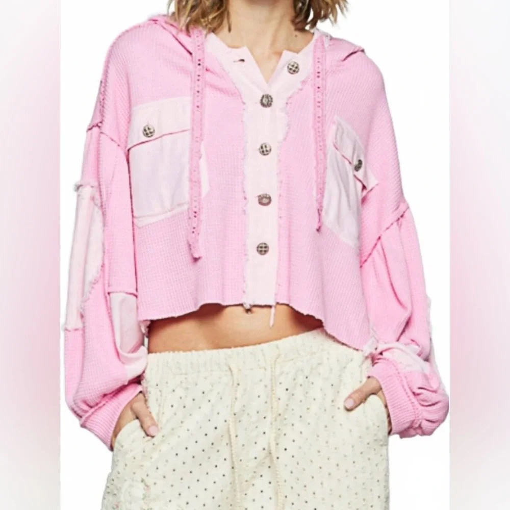 POL Pink Waffle Knit Bomber Jacket - Picture 2 of 11